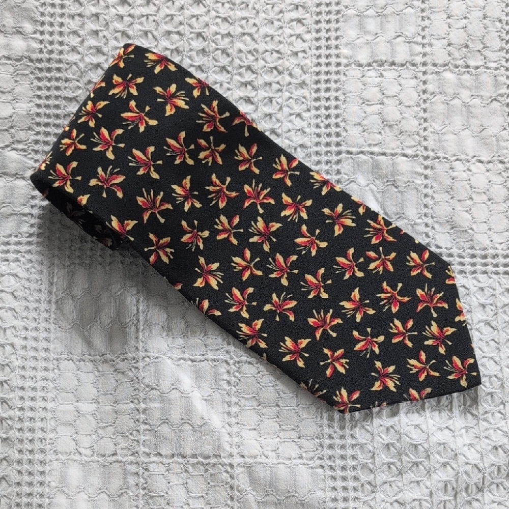 J. Garcia Black and Orange Silk Tie with Geometric Pattern Vintage Grateful Dead